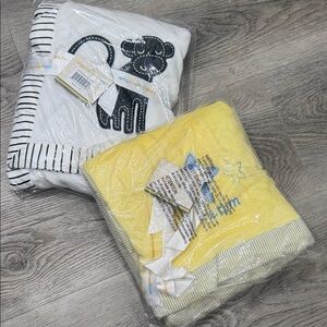 Yellow and White Monkey Design Baby Blanket Set